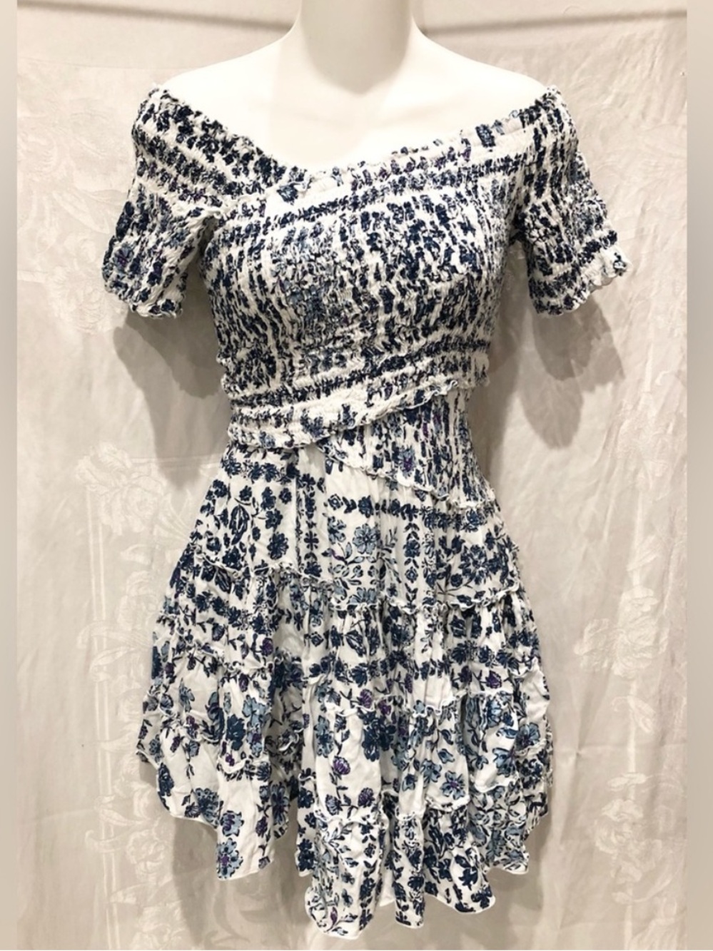 Poupette St. Barth White and Navy Floral Mini Dress